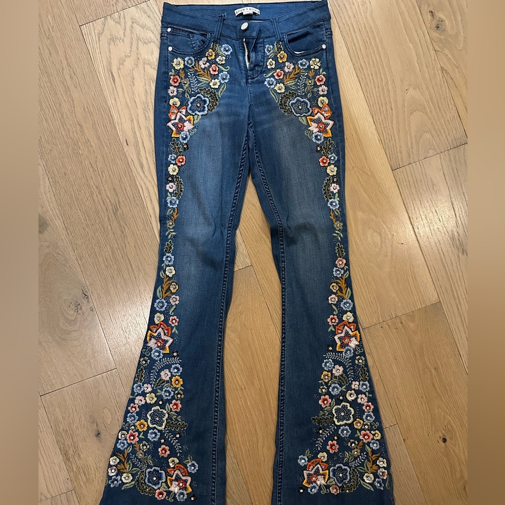 Alice + Olivia Floral Embroidered Jeans